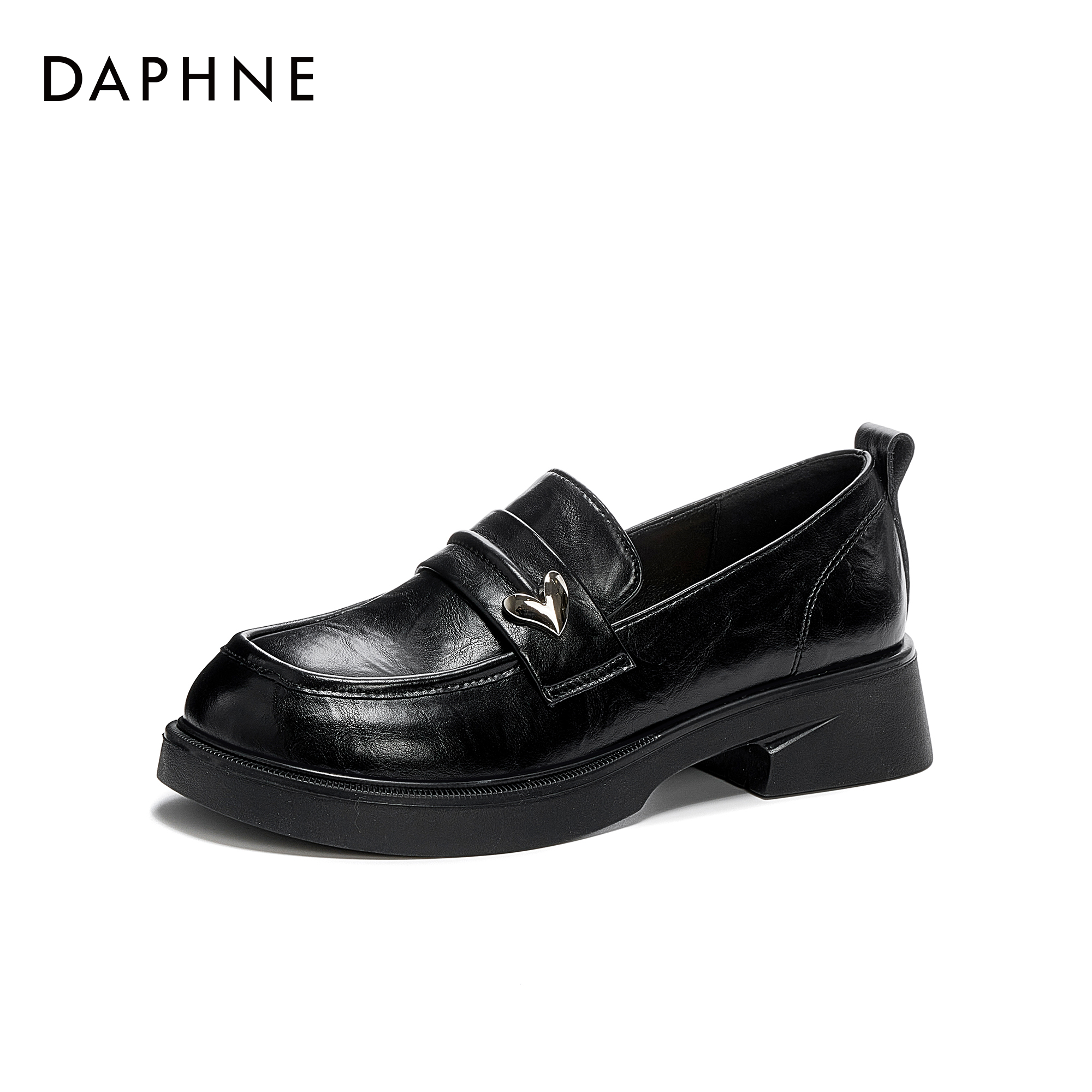 达芙妮2025春季女士经典潮流时尚百搭休闲复古套脚圆头厚底乐福鞋