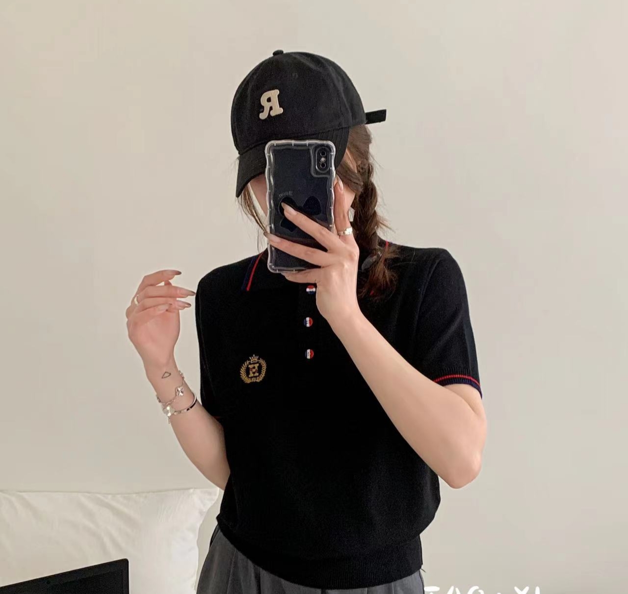 【南油玲姐】黑色拼色针织衫8241