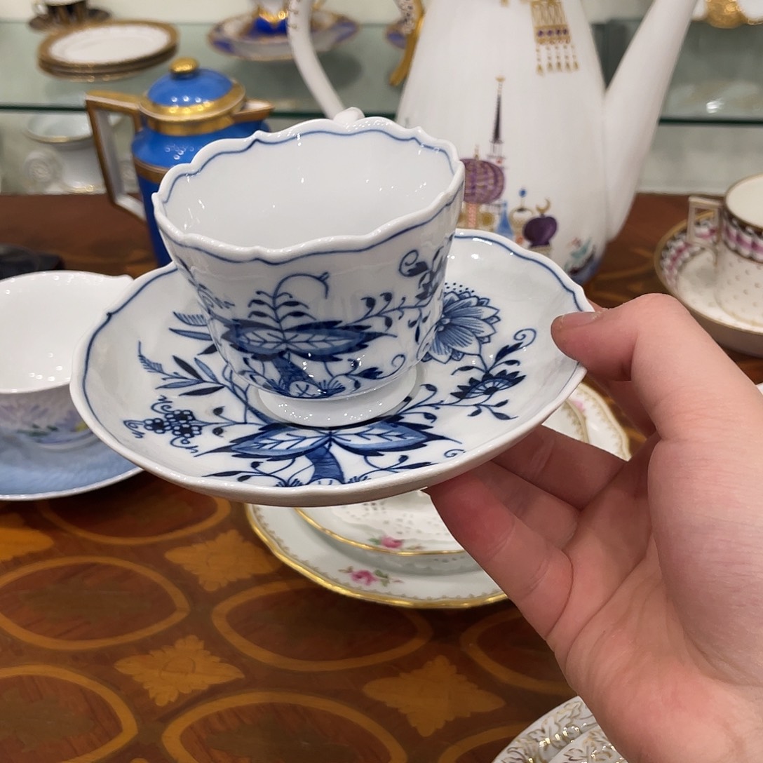 瓷片中古一等蓝洋葱杯碟