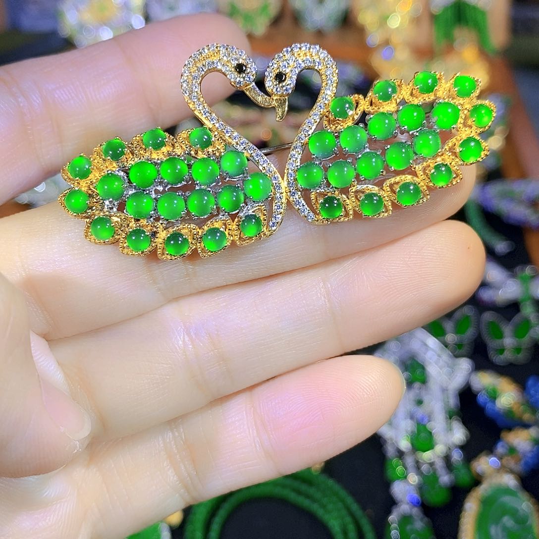 吊坠(不含链)银S925镶嵌翡翠