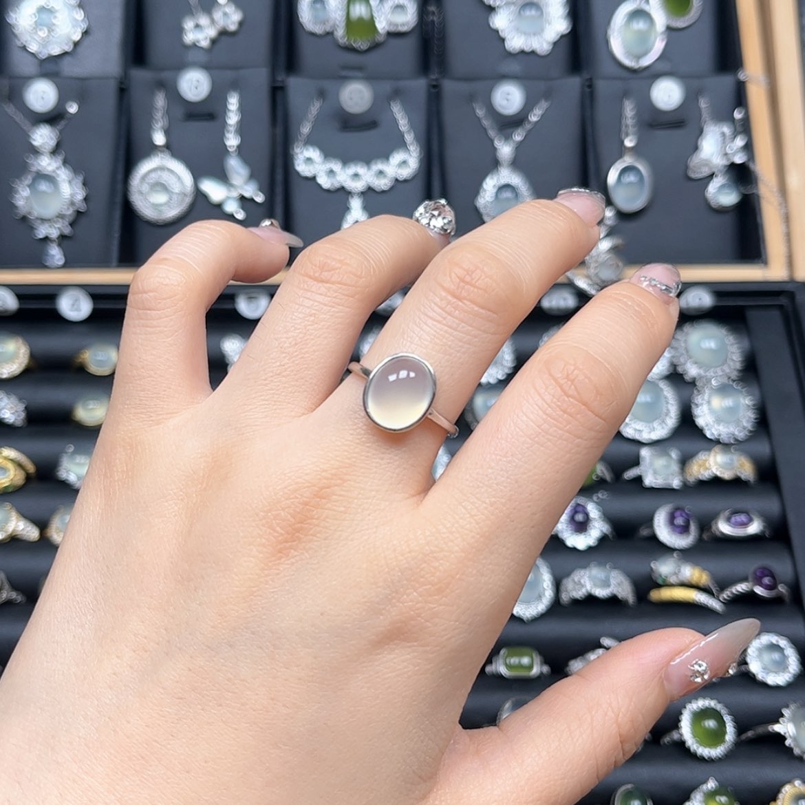 【闪购商品】岫玉戒指银S925镶嵌随**郁