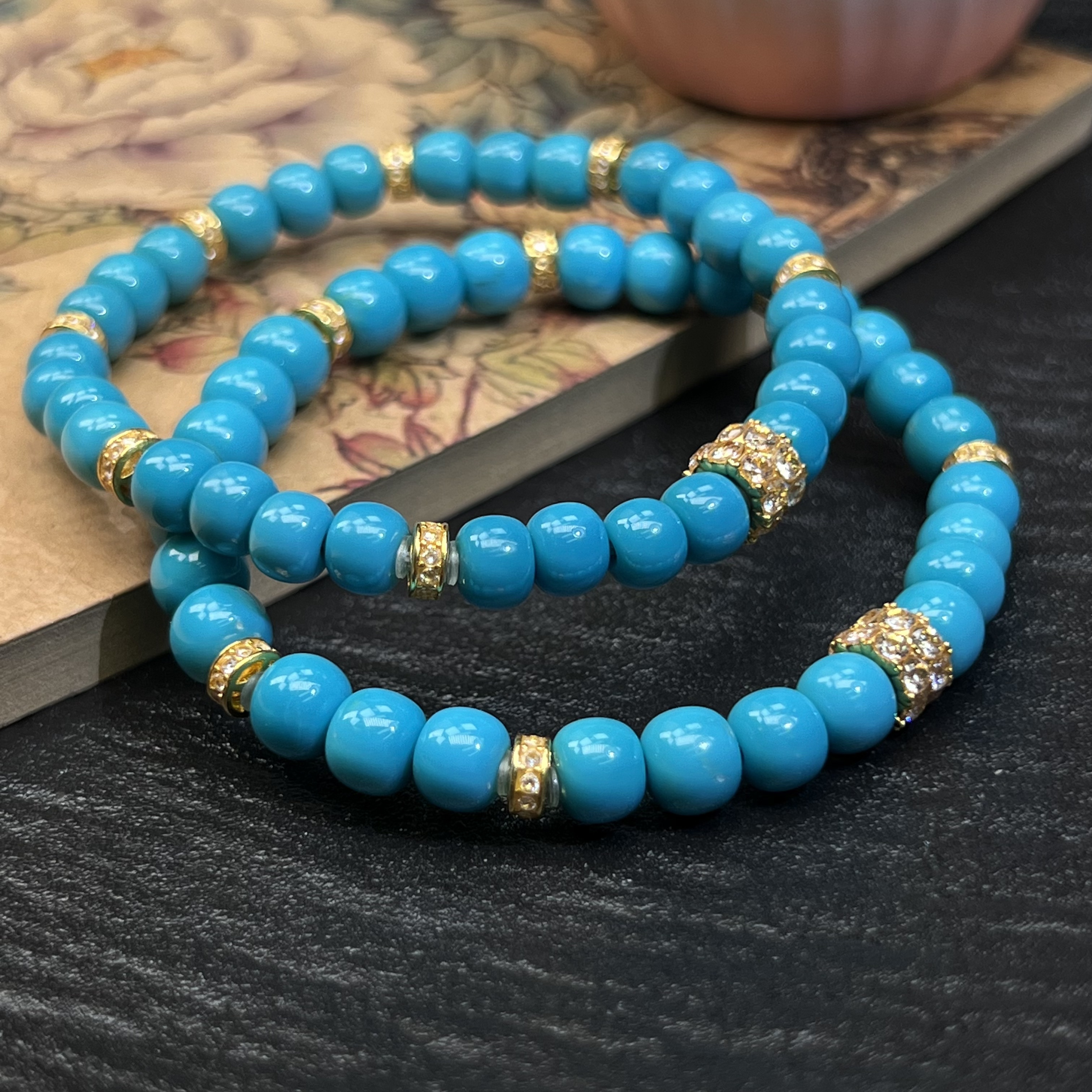 【珺笙珠宝】典藏•原矿蓝精灵绿松石18K金老型手串 多样性发一