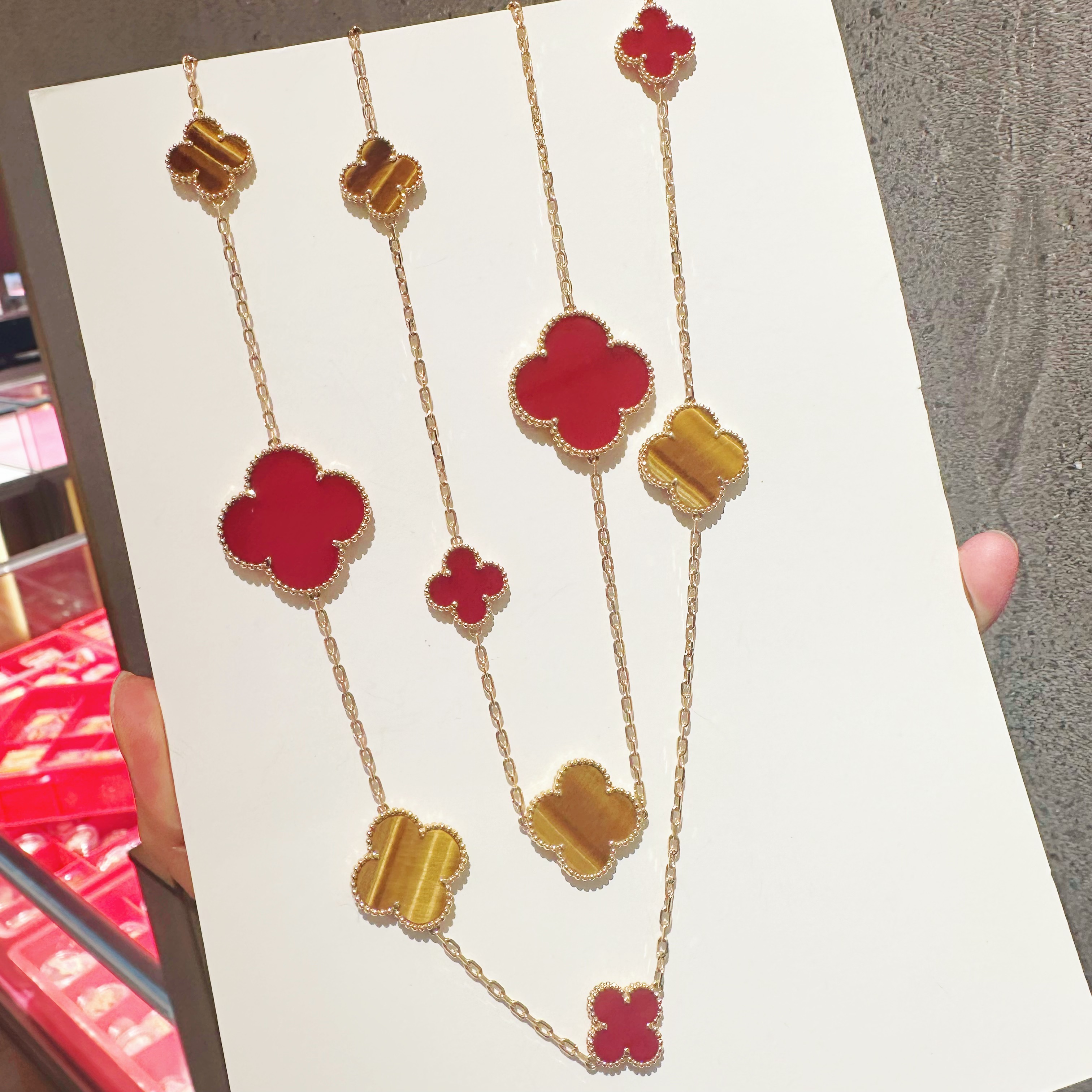 18k金 16杂花项链 时尚大气虎眼石项链幸运玛瑙四叶草毛衣链项链