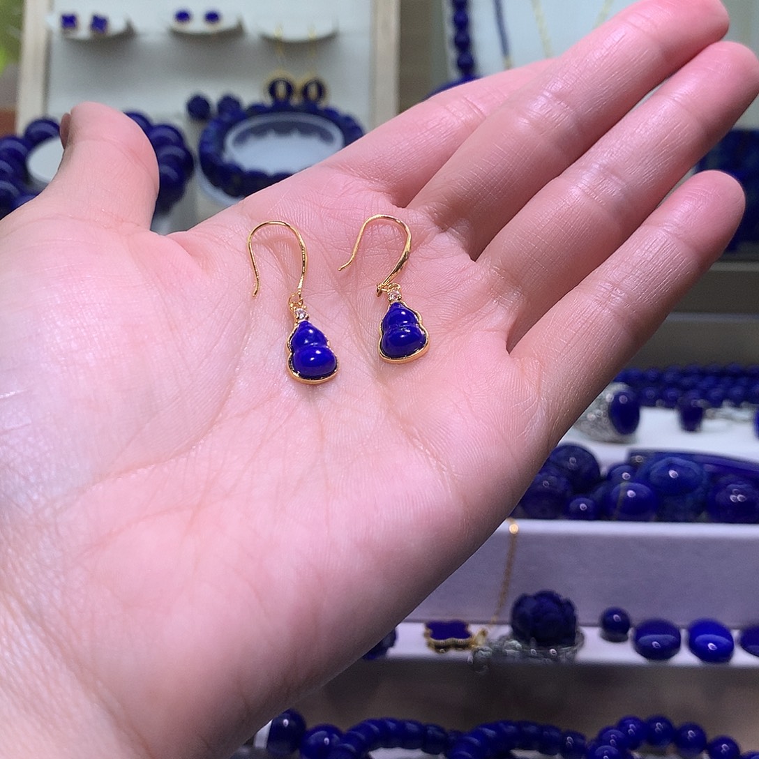 青金石合金天然原矿耳环