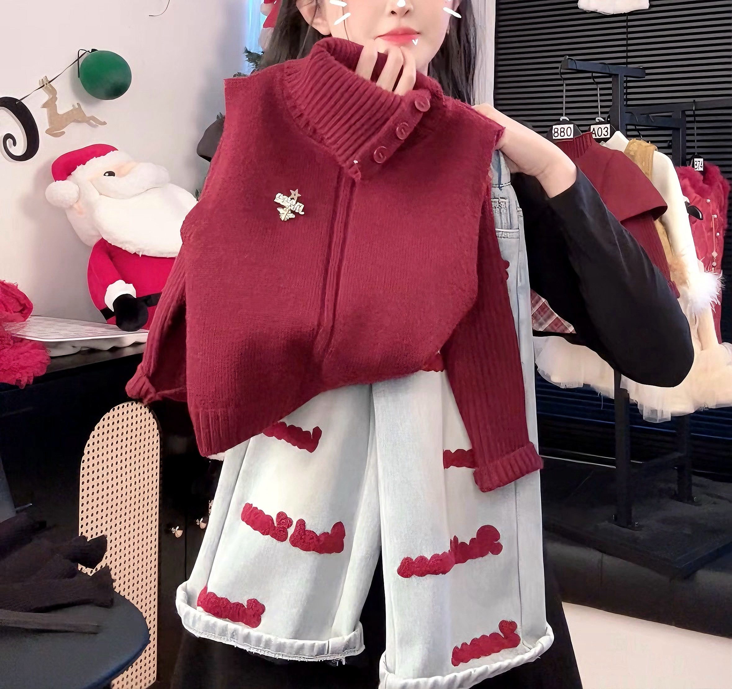 2025新款ins韩版针织秋冬女童慵懒风牛仔裤套装上衣真两件