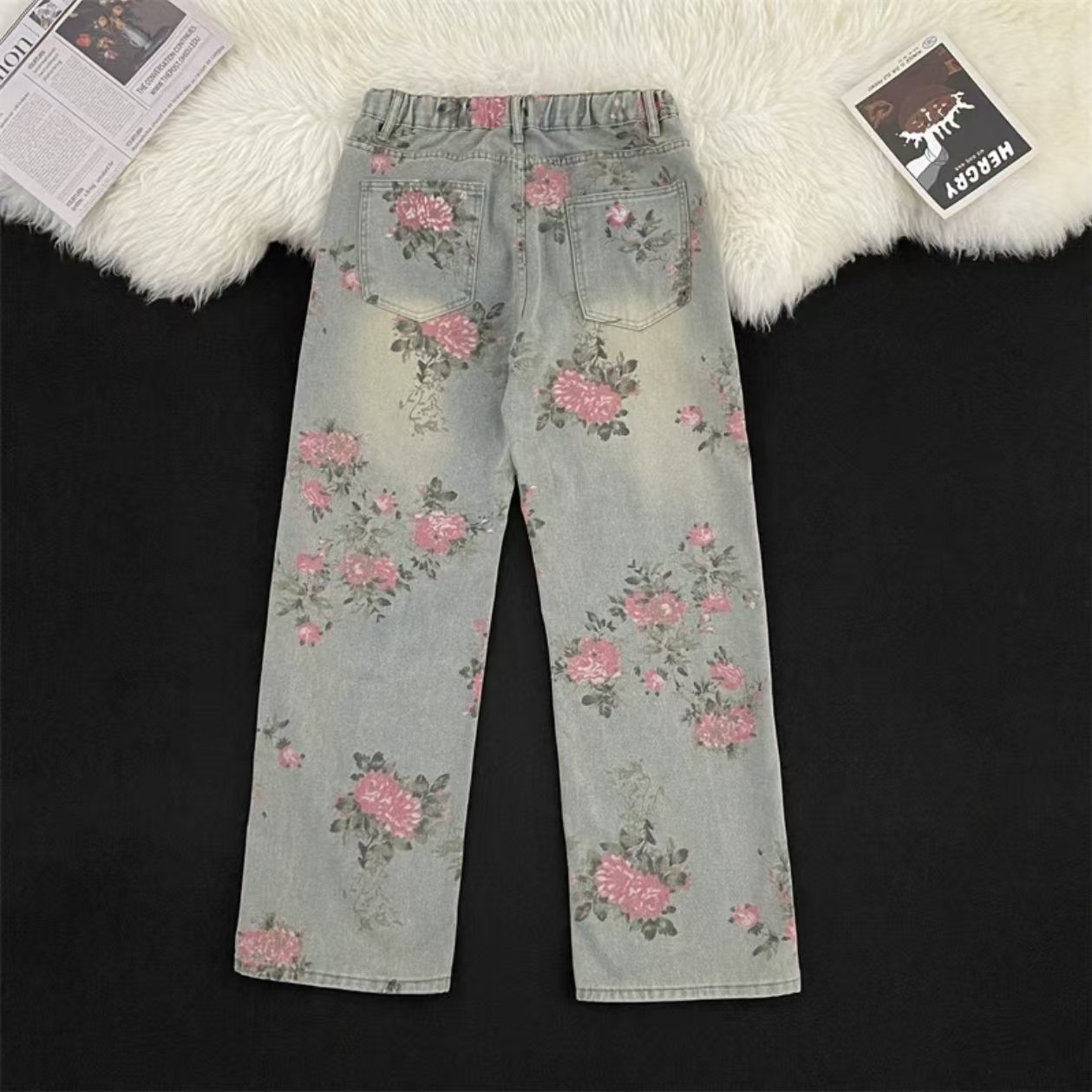 牛仔裤春秋高腰直筒时尚休闲复古F2011（微瑕，介意勿拍，不退不换）