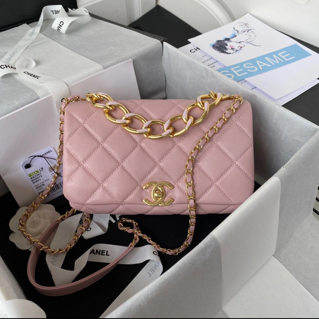 99新 Chanel/香奈儿 林纳奢品丨22A粉色粗链条风琴包