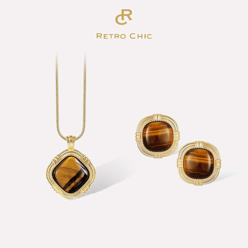 铜合金耳饰 RC RETRO CHIC 意大利复古创意饰品 虎眼石套装