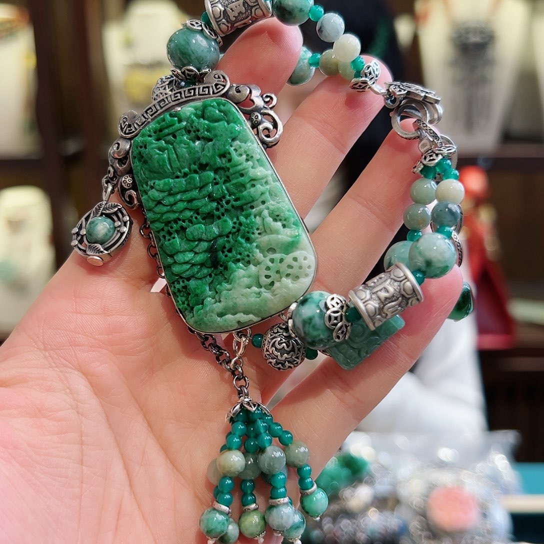 翡翠手链银S925镶嵌手链