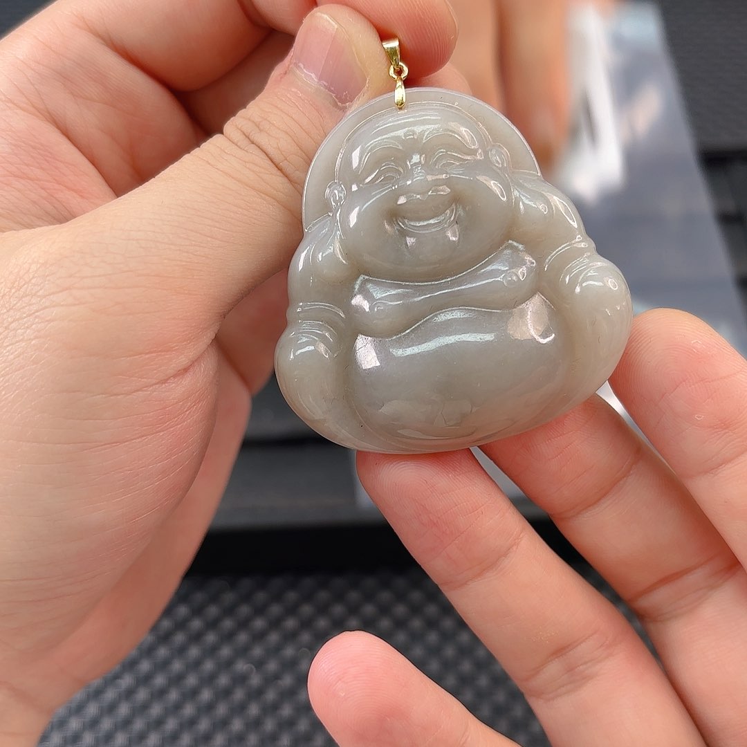 颈饰银S925镶嵌和田玉烟紫大佛一尊