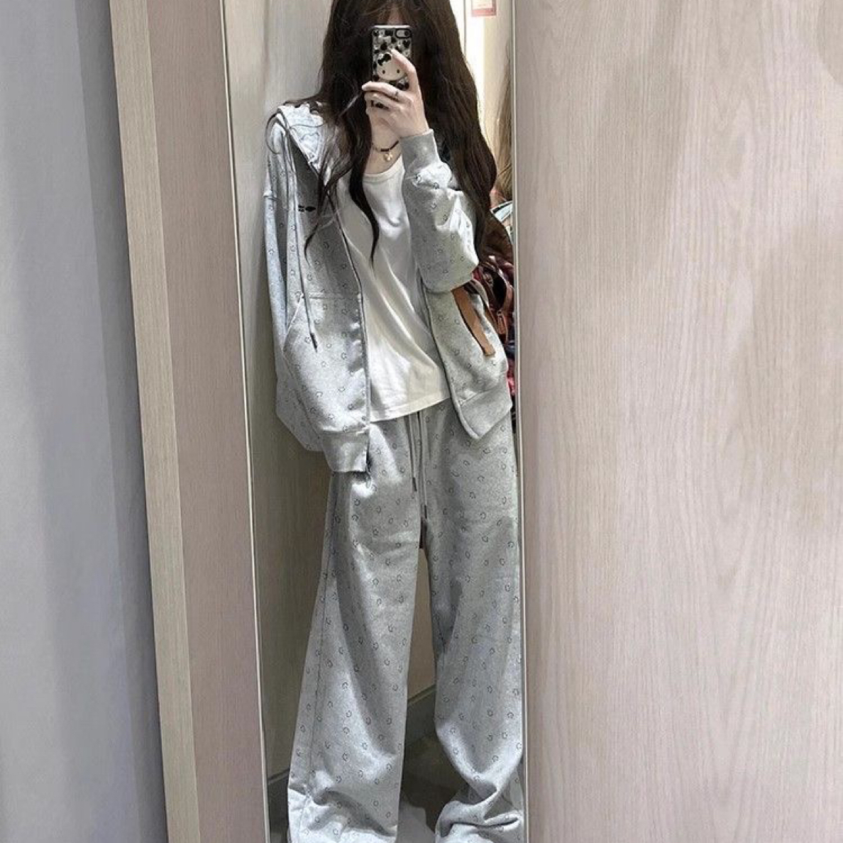 大码胖MM春秋新款少女慵懒拉链运动套装宽松韩版百搭灰色日常休闲