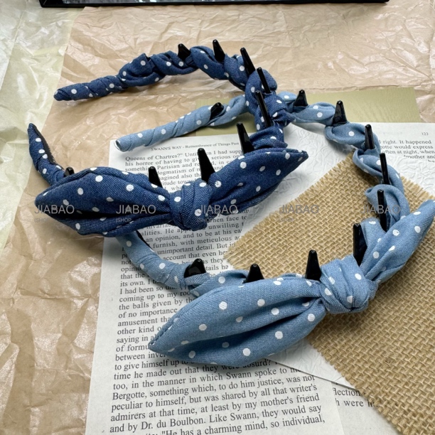 东大门秋冬波点蝴蝶结兔耳发箍女高颅顶日常外戴头饰