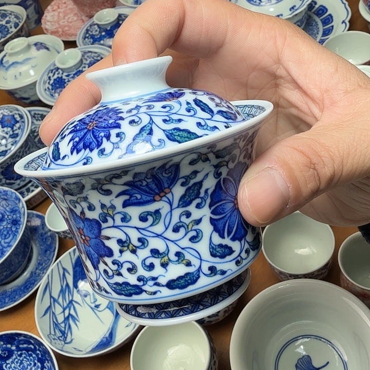 手绘釉下五彩二才盖额