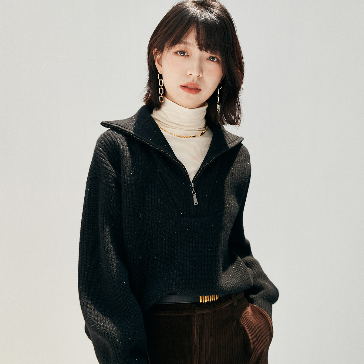 秋冬时尚半拉链绵羊毛上衣TS258121Z【824】