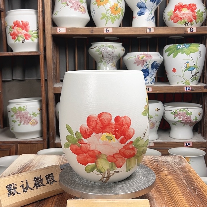 摆件但盆红牡丹新款陶瓷