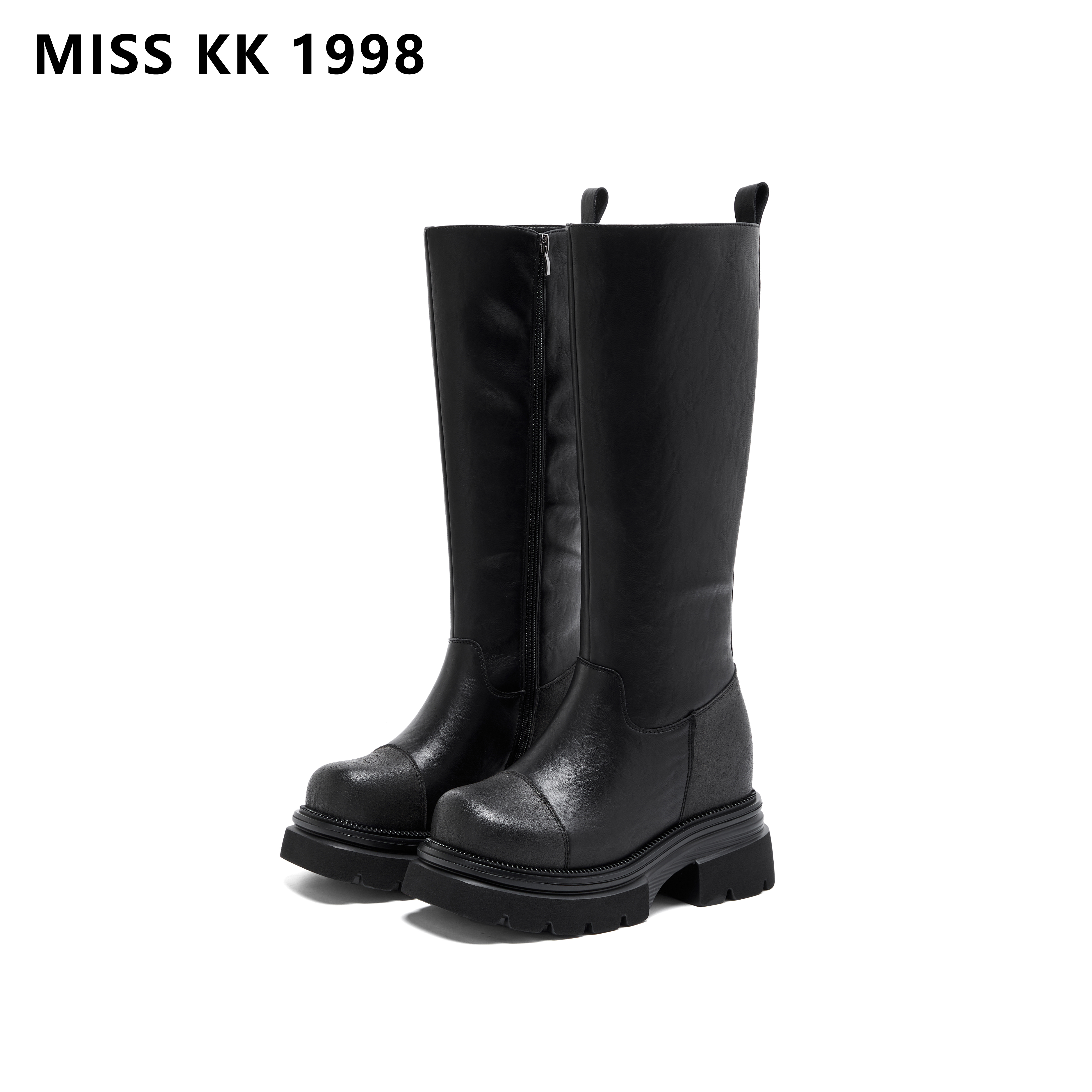 【CC】厚底内增高11CM女士秋冬真皮骑士靴
