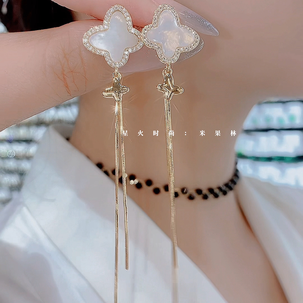 铜合金亚克力耳饰 965-简约百搭知性时尚显白气质甜美长款耳环