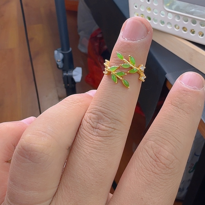 和田玉（碧玉）戒指银S925镀金镶嵌