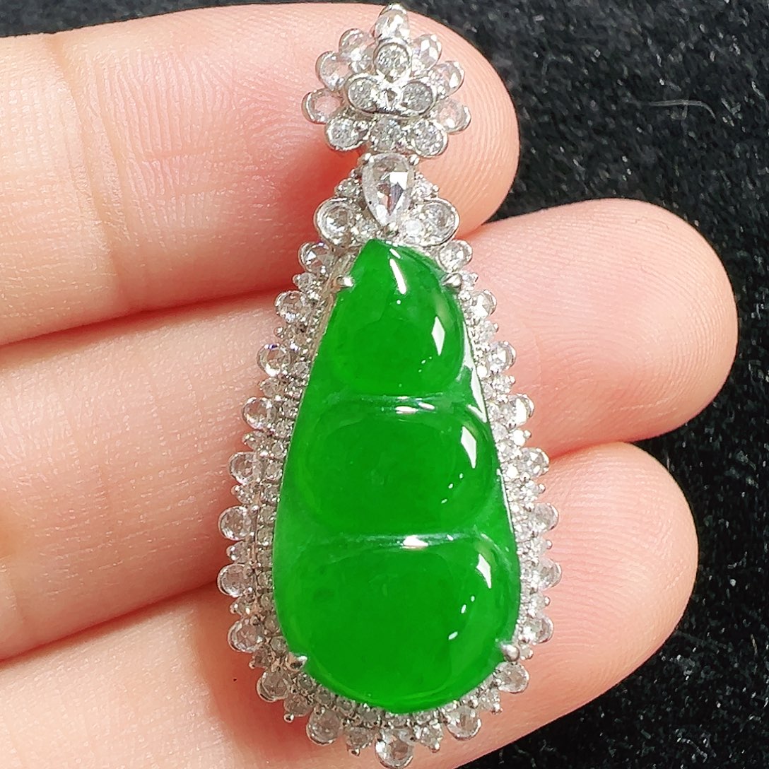 翡翠18K金镶嵌吊坠(不含链)