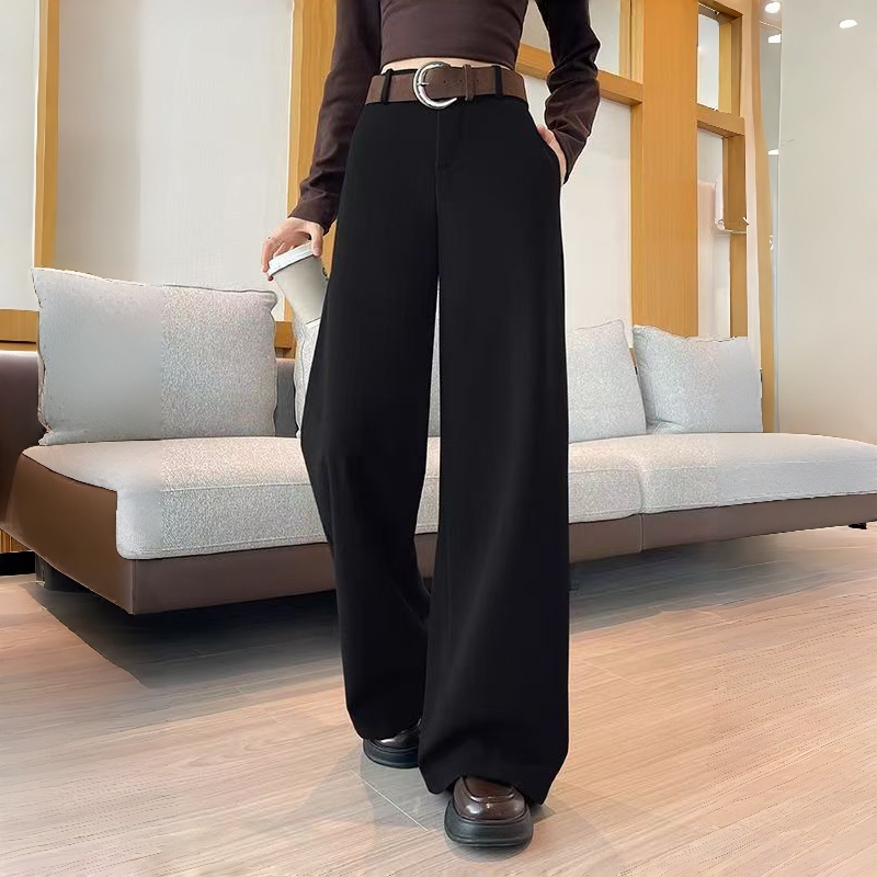 【送腰带】加厚毛呢阔腿裤女2025秋冬新款高腰显瘦宽松西装休闲裤