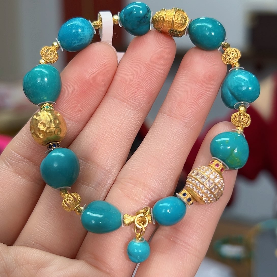 绿松石珠宝奇石18K金镶嵌