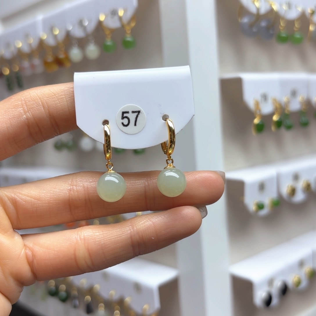 和田玉耳饰银S925镶嵌2