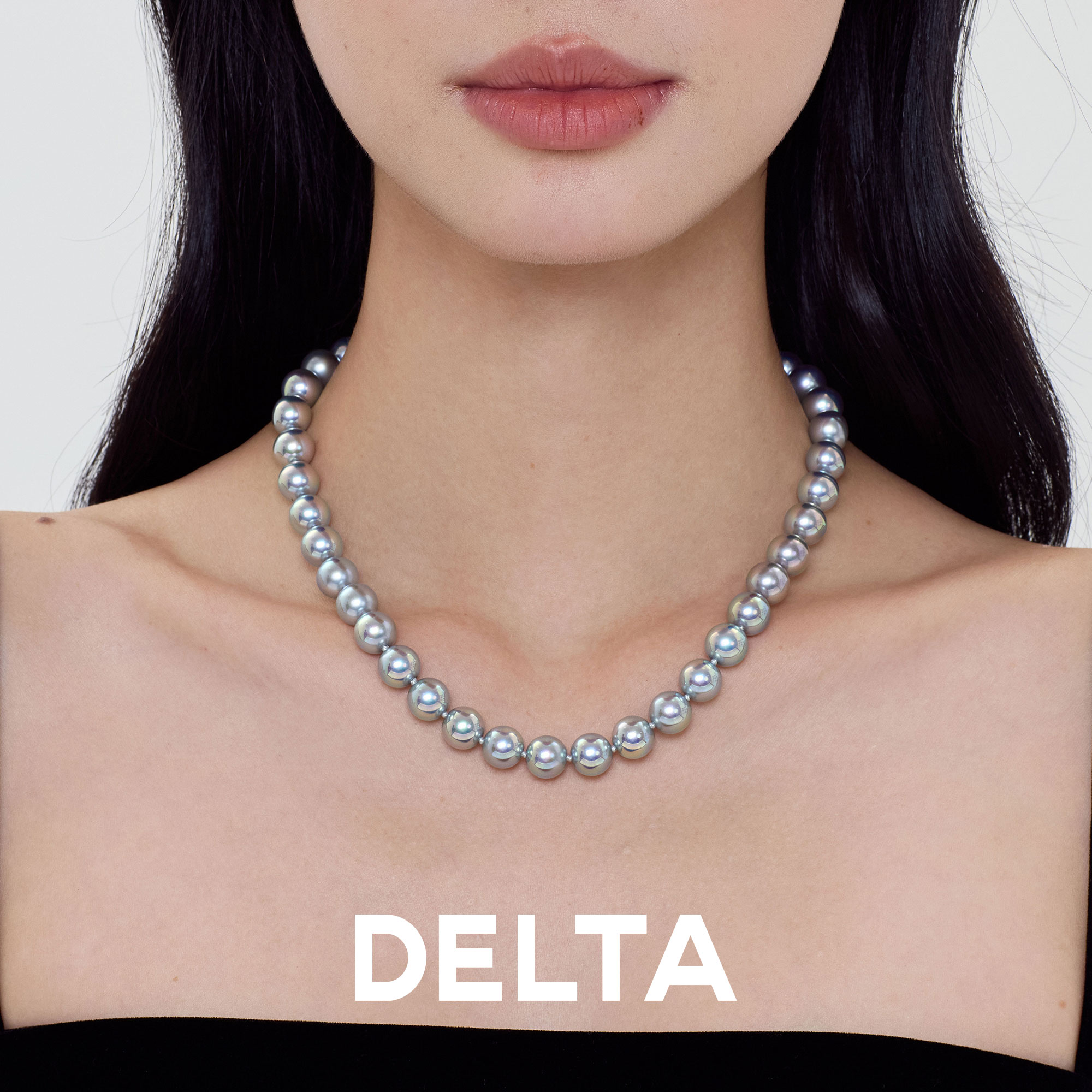 DELTA 坠链均925银仿珍珠 气质轻奢黑珍珠项链时尚小众简约毛衣链