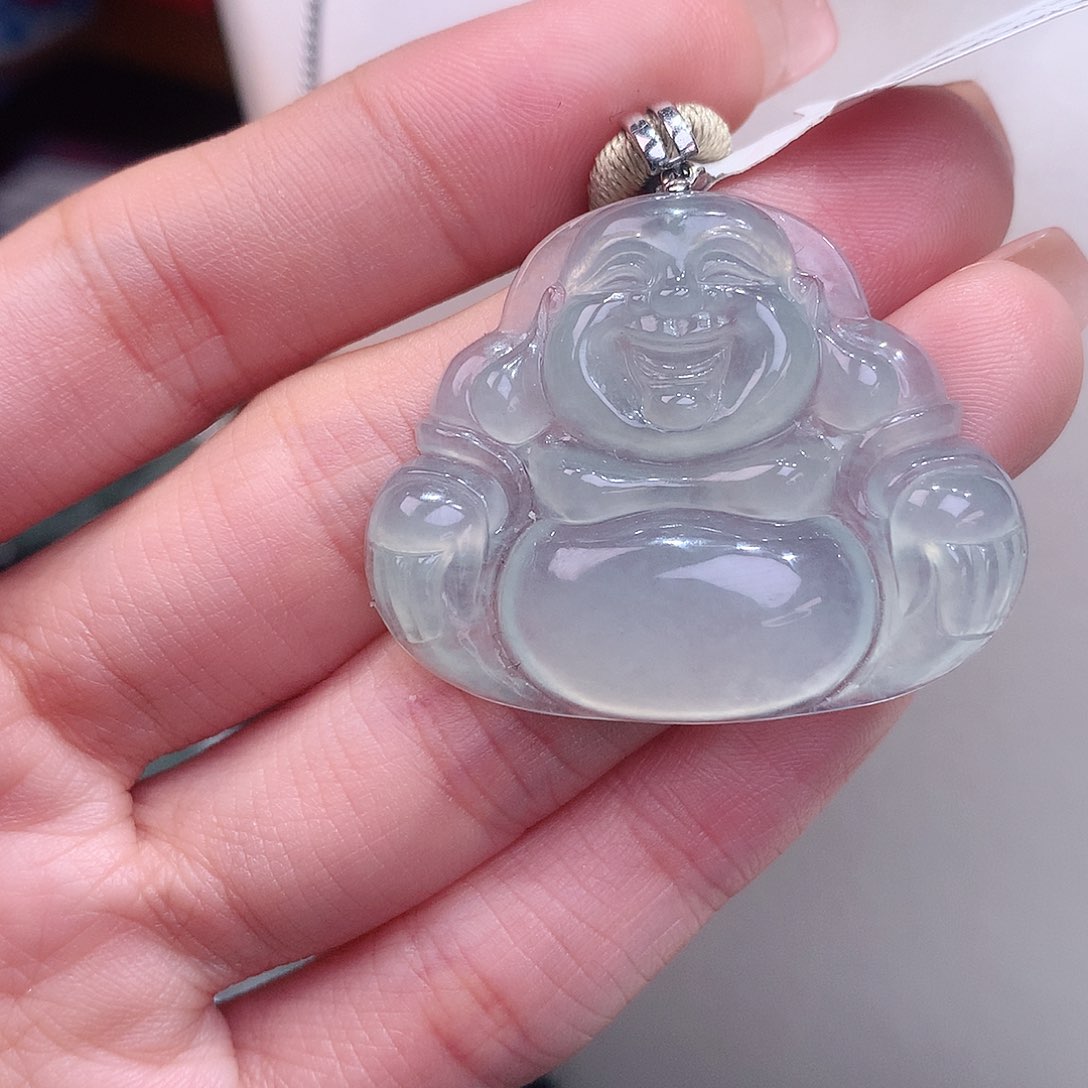 颈饰18K金镶嵌翡翠正冰晴底佛公