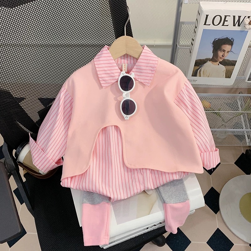 女童春装套装2025新款儿童衬衫打底裤宝宝洋气三件套时髦小童春季