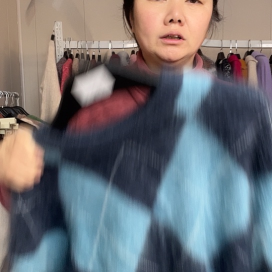 兰色格子圆领一件