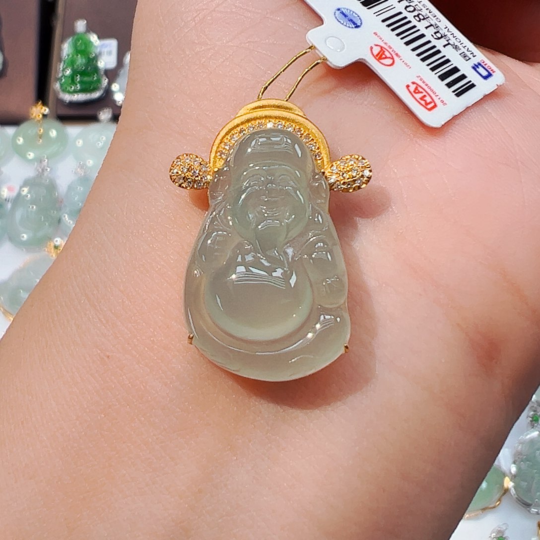 吊坠(不含链)18K金镶嵌翡翠财神爷