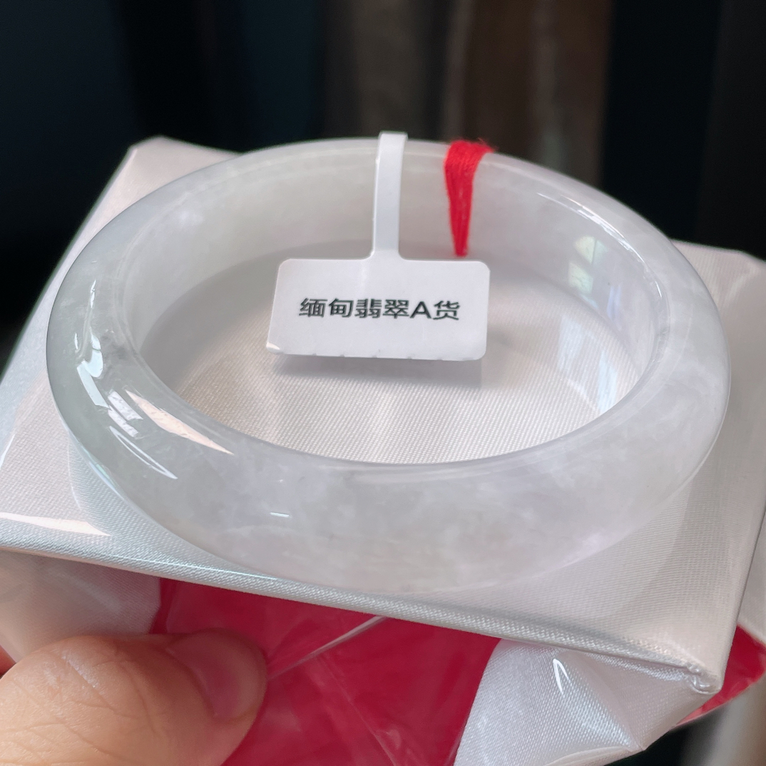 0425缅甸天然A货翡翠手镯56圈冰润白月光手镯时尚百搭少女款冰透