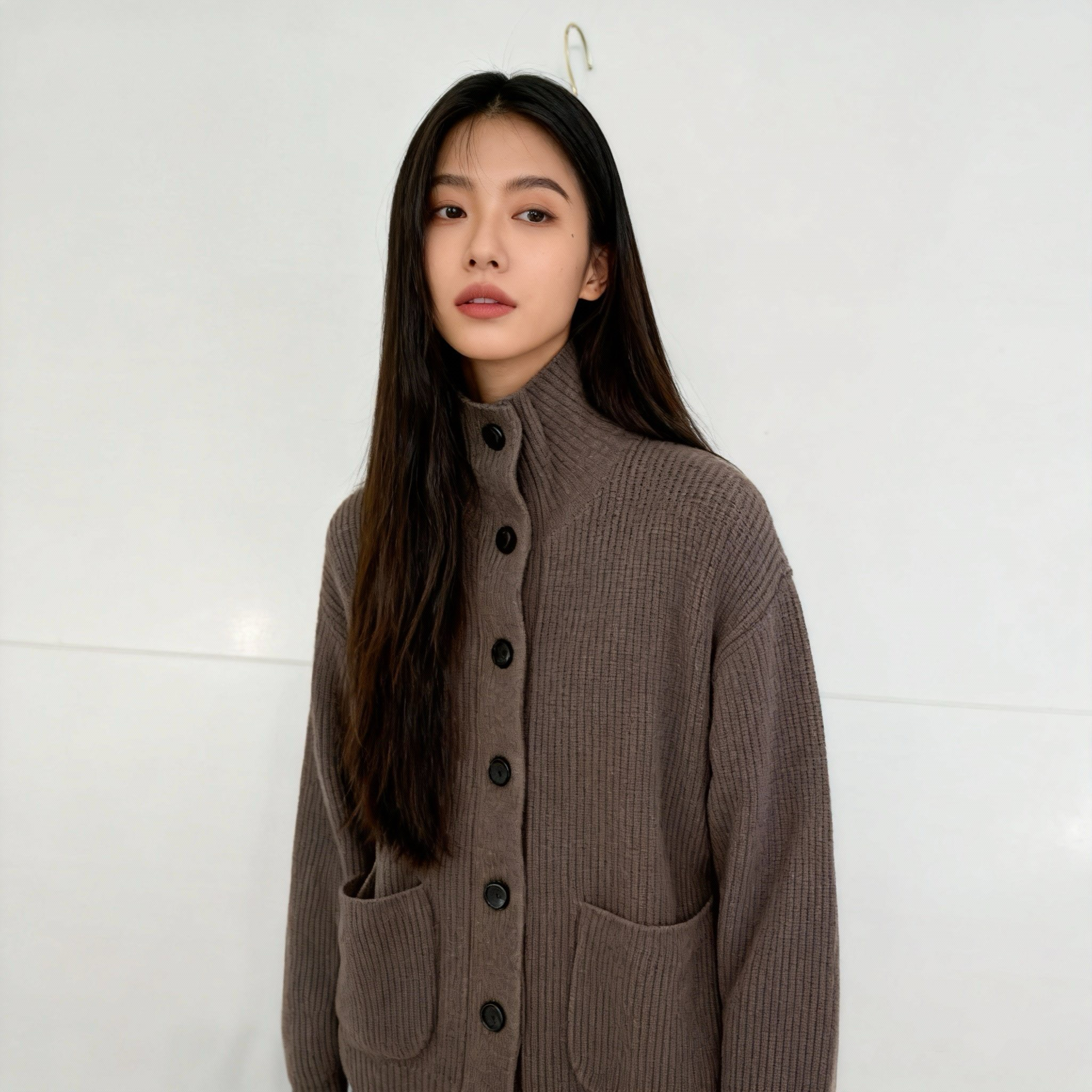 【100% 山羊绒】秋冬立领单排扣针织开衫女松羊绒外套 CKM0006