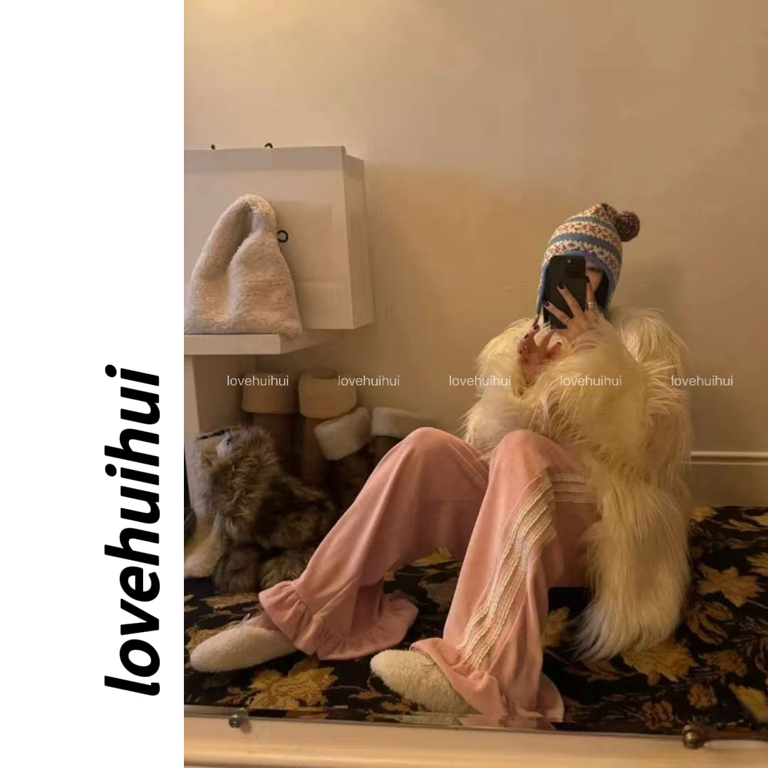 lovehuihui《樱粉蕾丝梦》蕾丝边显瘦时尚甜美阔腿休闲裤