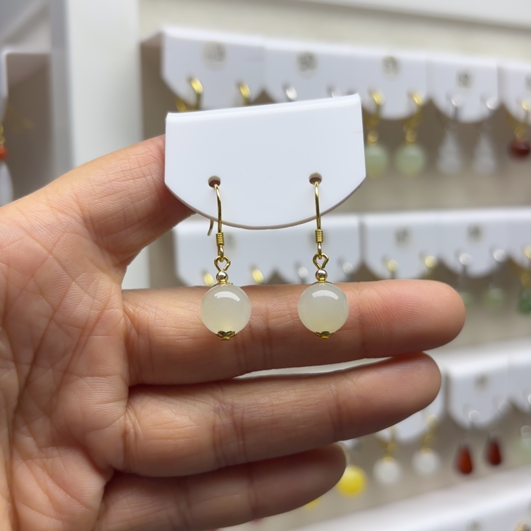 和田玉银S925镶嵌耳饰