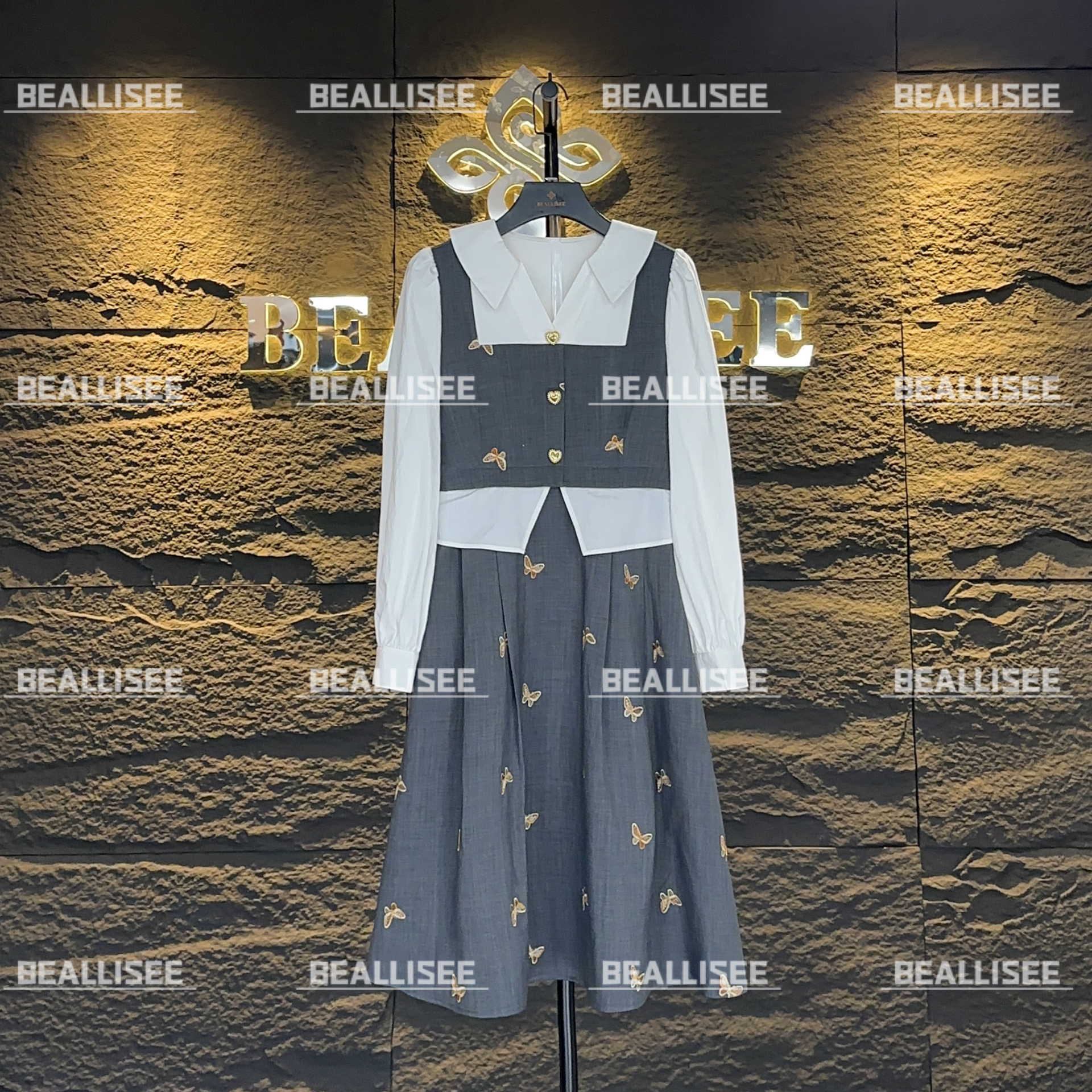 【linda】【16】时尚显瘦大码收腰法式长袖连衣裙-BLS-A426