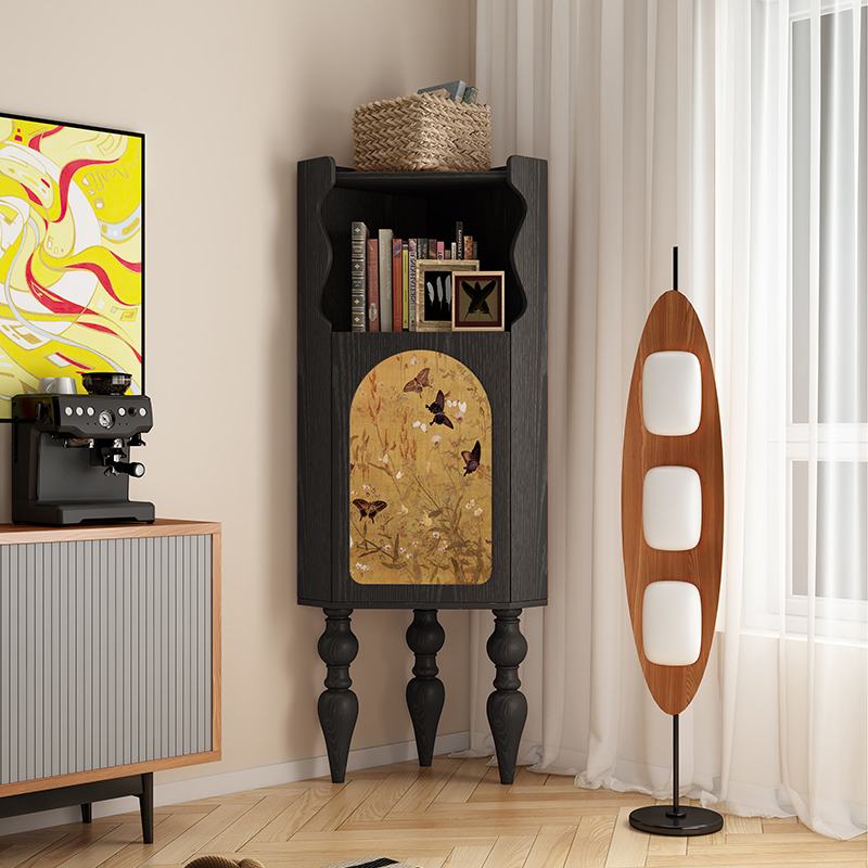 纯一转角角柜客厅实木角柜墙角置物柜法式中古风三角柜书架z7