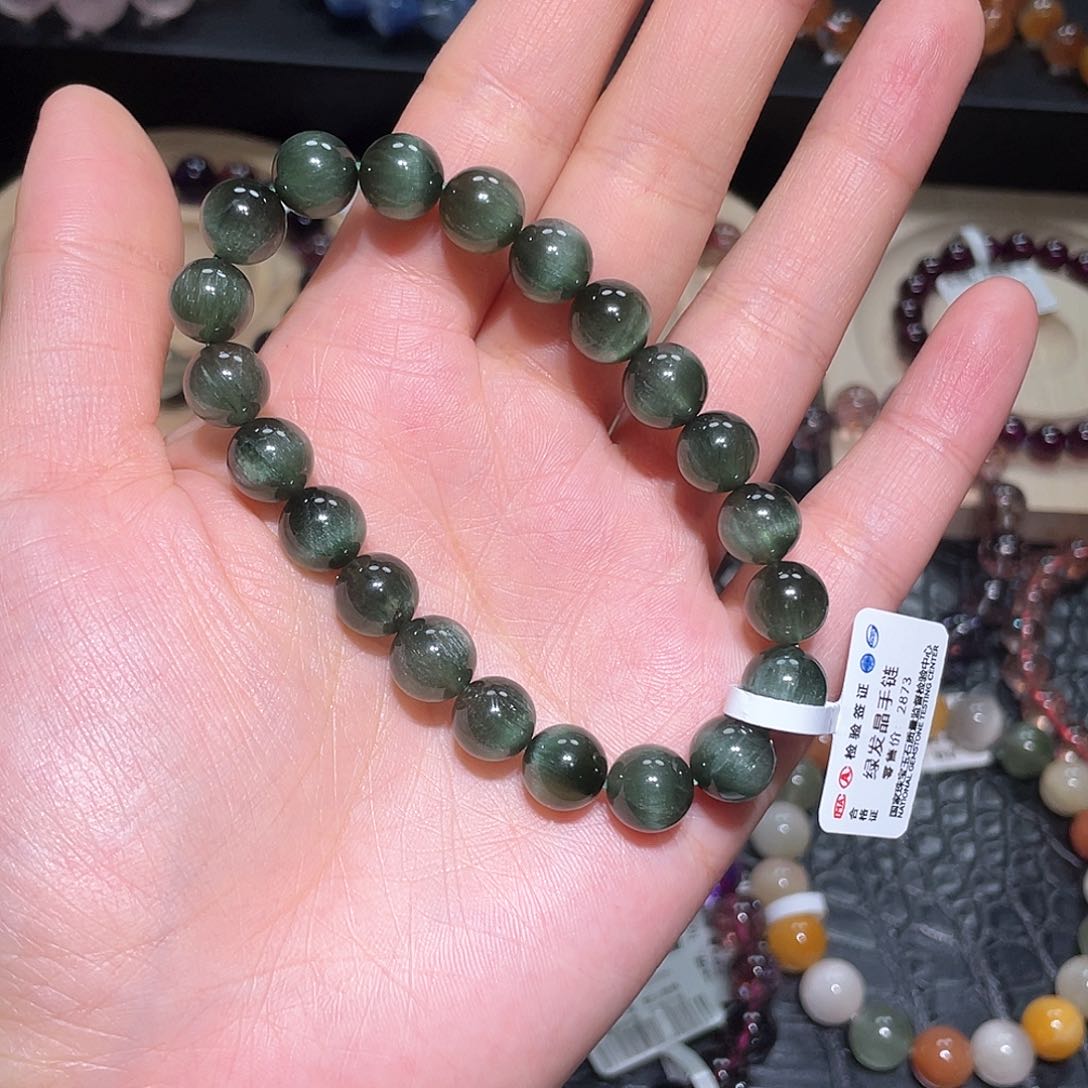 水晶手链未镶嵌绿发晶手链，晶体通透