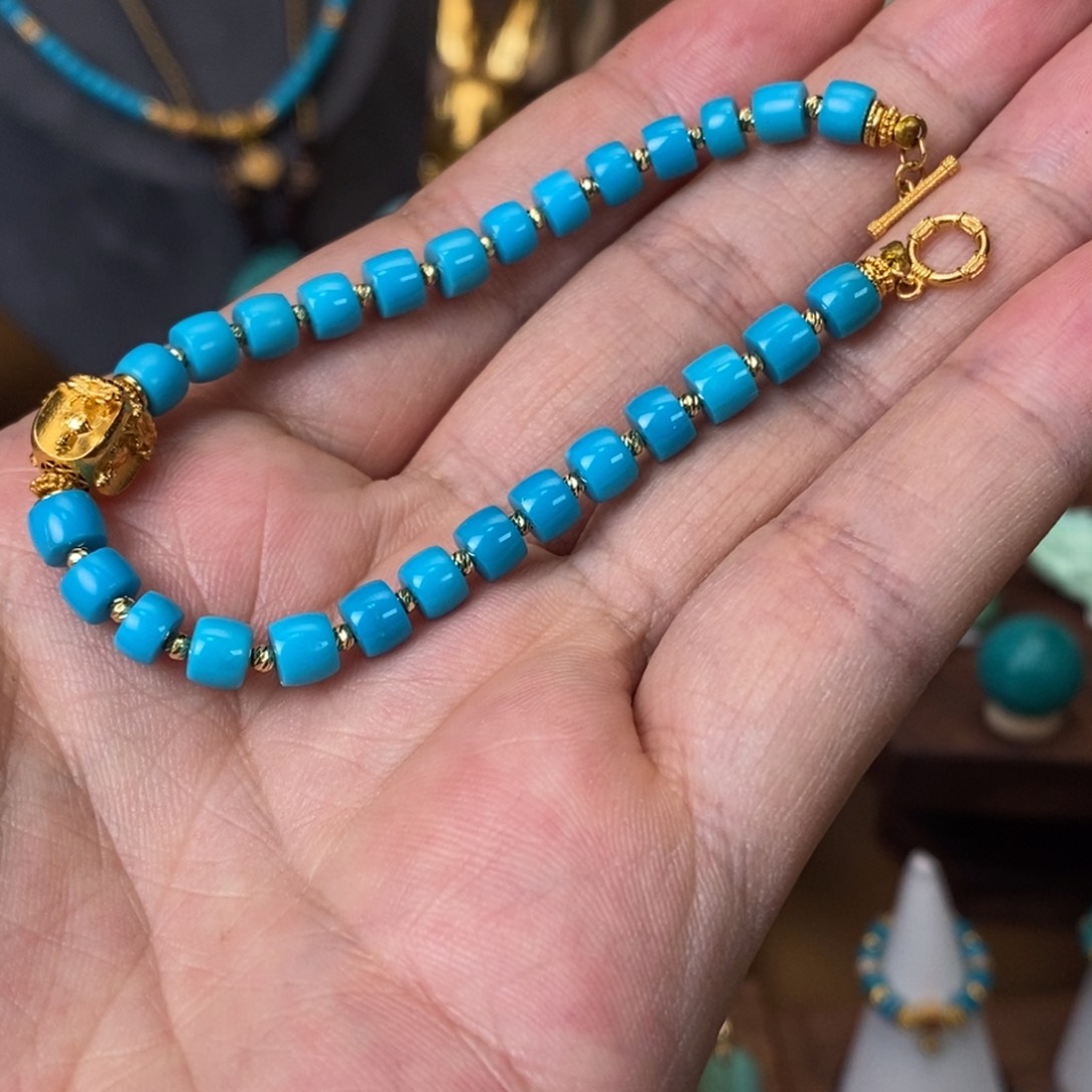 绿松石颈饰未镶嵌爆蓝直切设计款手链