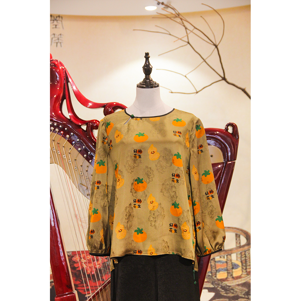 【如意君安】春季新中式时尚圆领精致印花吉祥日常短款上衣