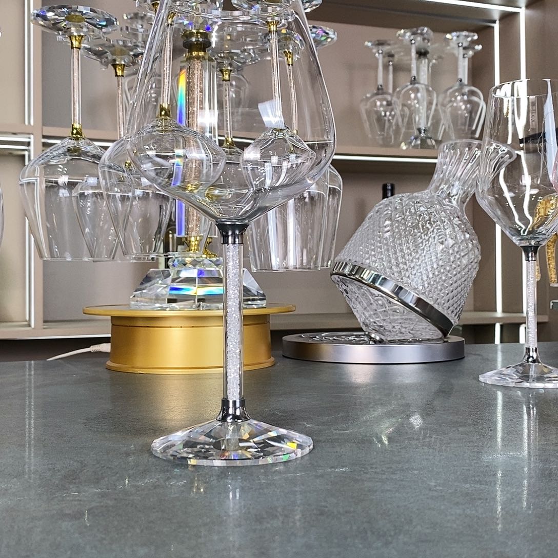 水晶玻璃手柄款银钻550红酒杯2支