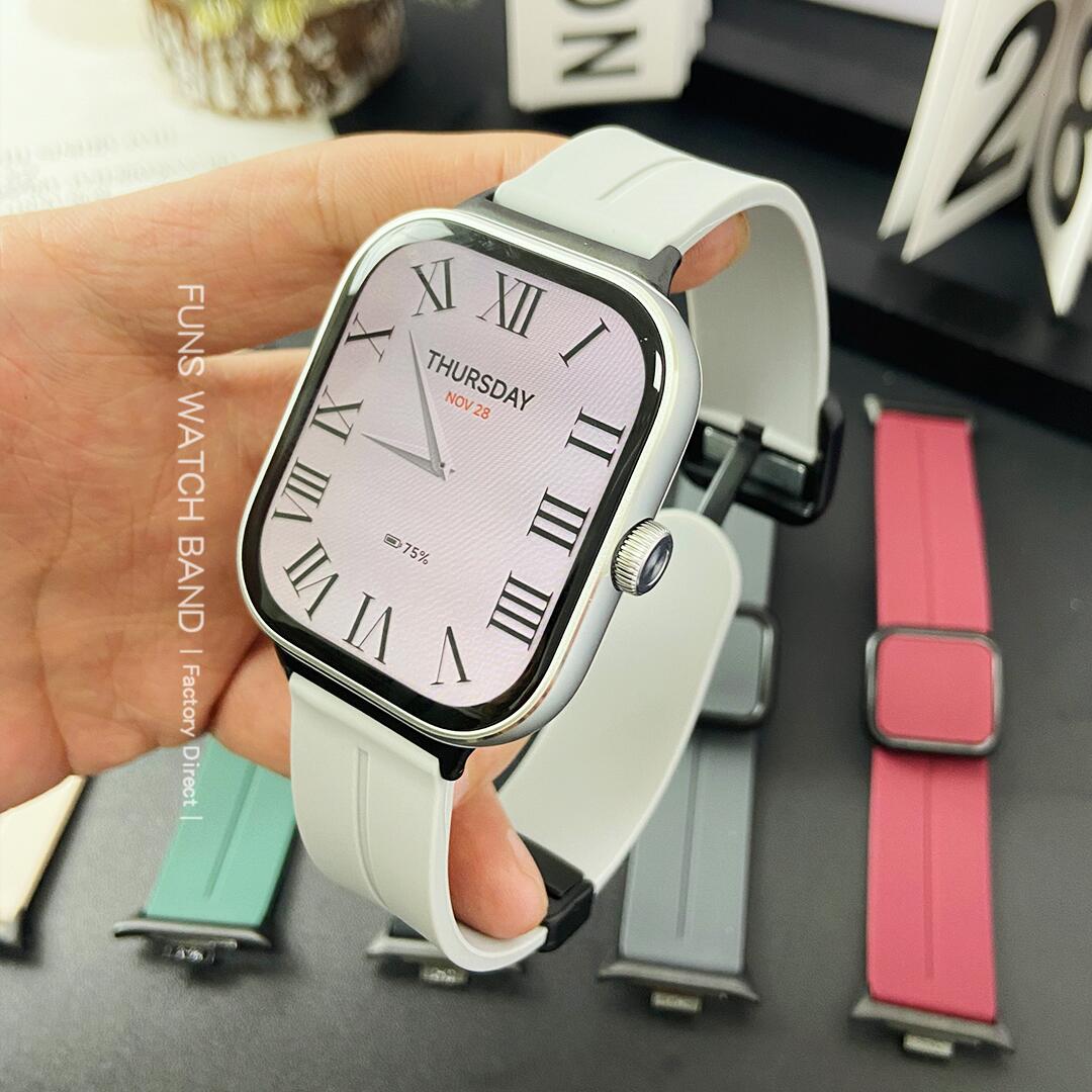 适用华为FIT3/2/1表带小米手环9pro液态硅胶小方扣折叠磁吸扣亲肤