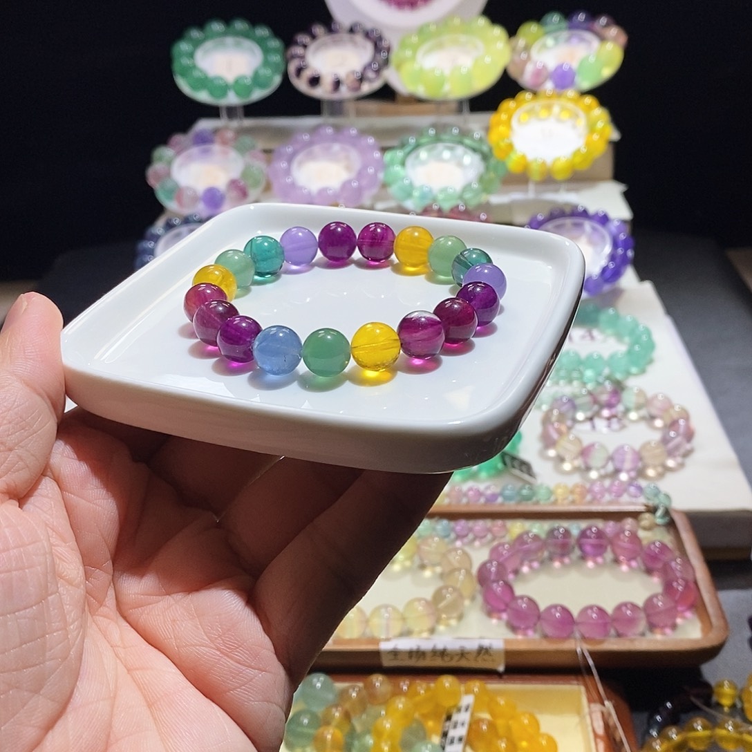 萤石手链未镶嵌10mm浓艳彩虹