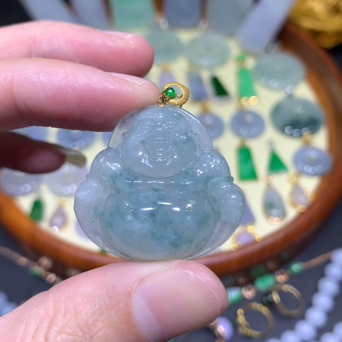 翡翠吊坠(不含链)18K金镶嵌