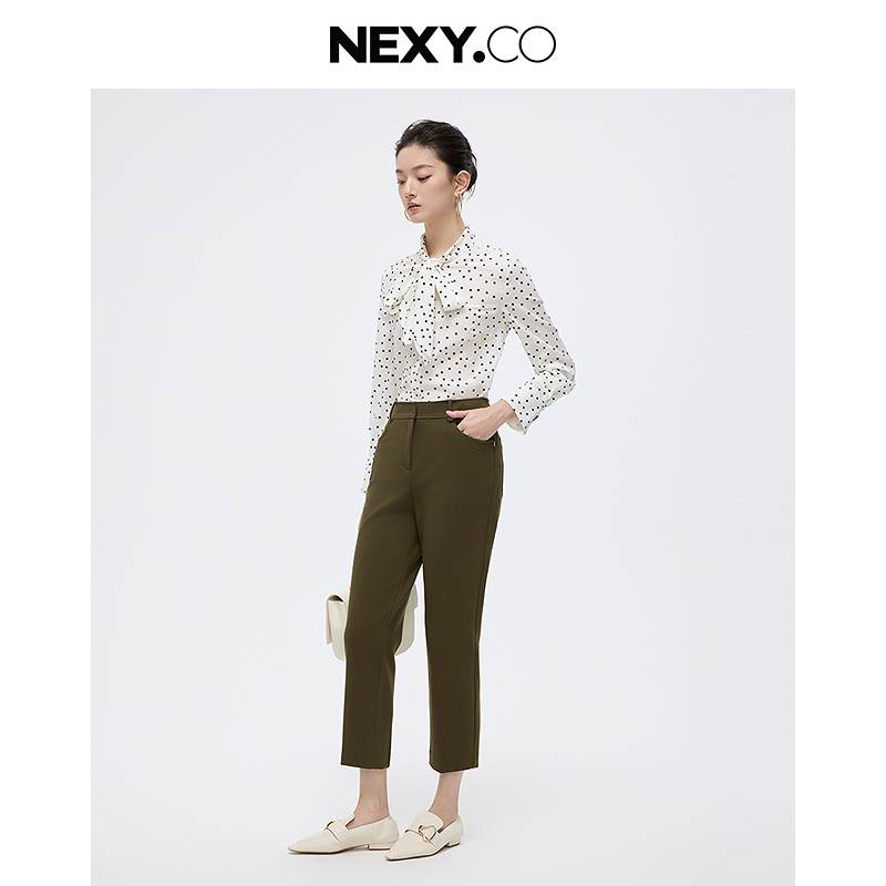NEXY.CO/奈蔻显瘦白色宽松时尚休闲九分裤XV02722V1/XV02700E7