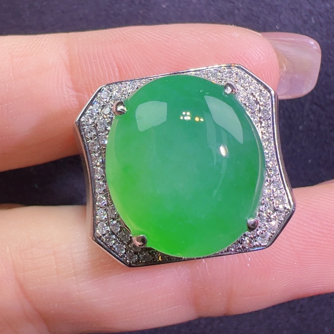 翡翠戒指18K金镶嵌男戒