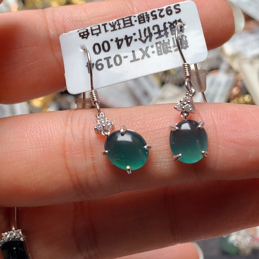 翡翠戒指银S925镶嵌天然翡翠耳饰