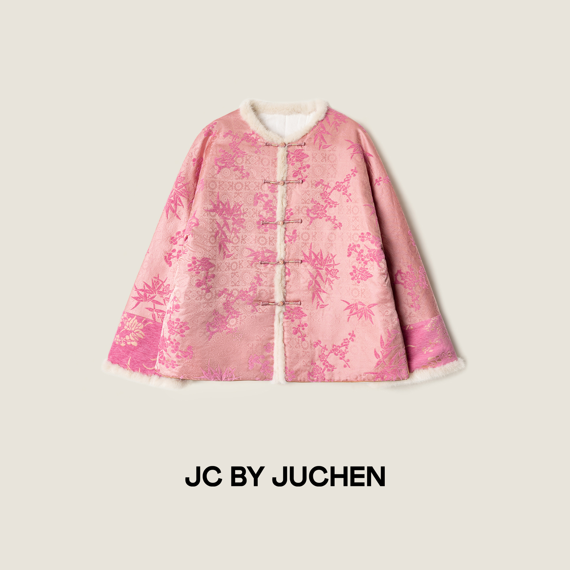 “雪见”新中式胭脂粉漳绒提花蚕丝国风棉衣保暖外套 FW102007-184