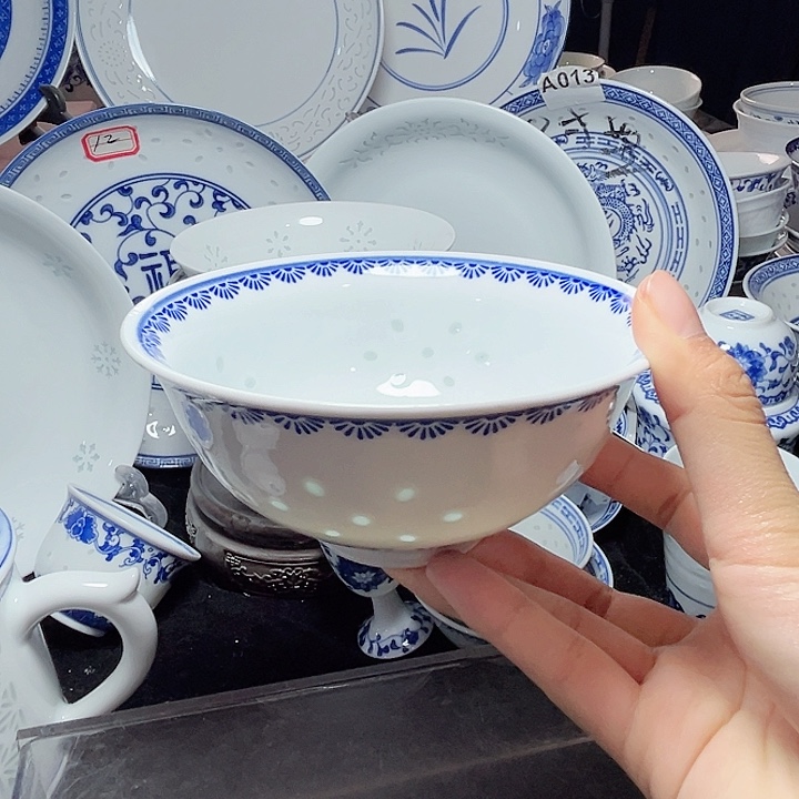 碗青花玲珑五寸年年有鱼饭碗