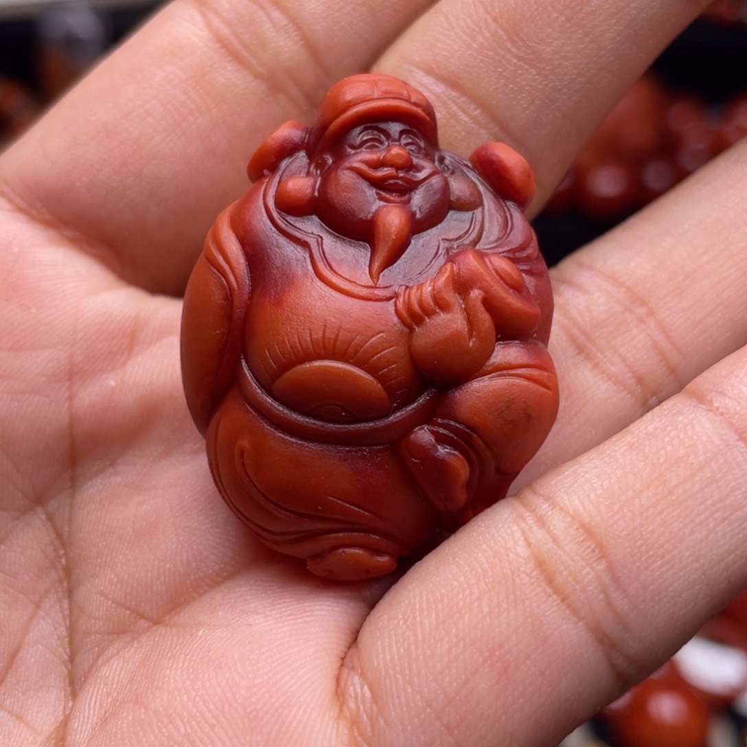 南红玛瑙未镶嵌珠宝奇石财神爷吊坠